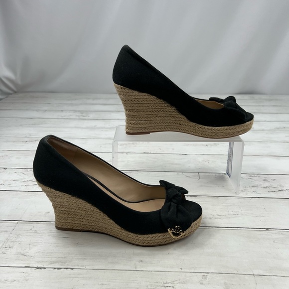 Tory Burch Dory 85MM Wedge Espadrille Canvas Shoes Size 9 - Picture 3 of 9